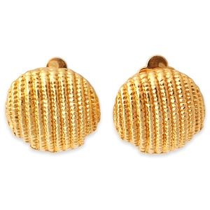 Vintage Gold Plated Button Clip On Earrings Textured Chunky Large Round